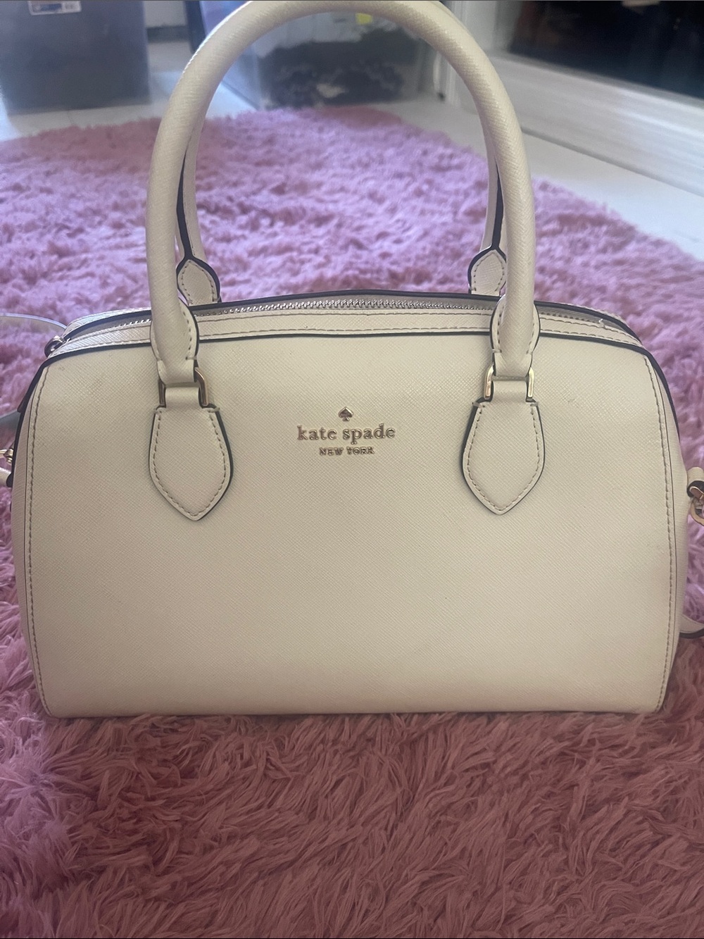 kate spade Cream Saffiano Dome Satchel with Gold Hardware
